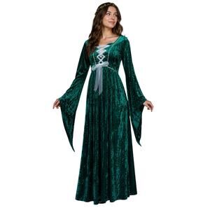 Handmade Renaissance Medieval Style Green Velvet Costume Dress Lace-Up Maxi
